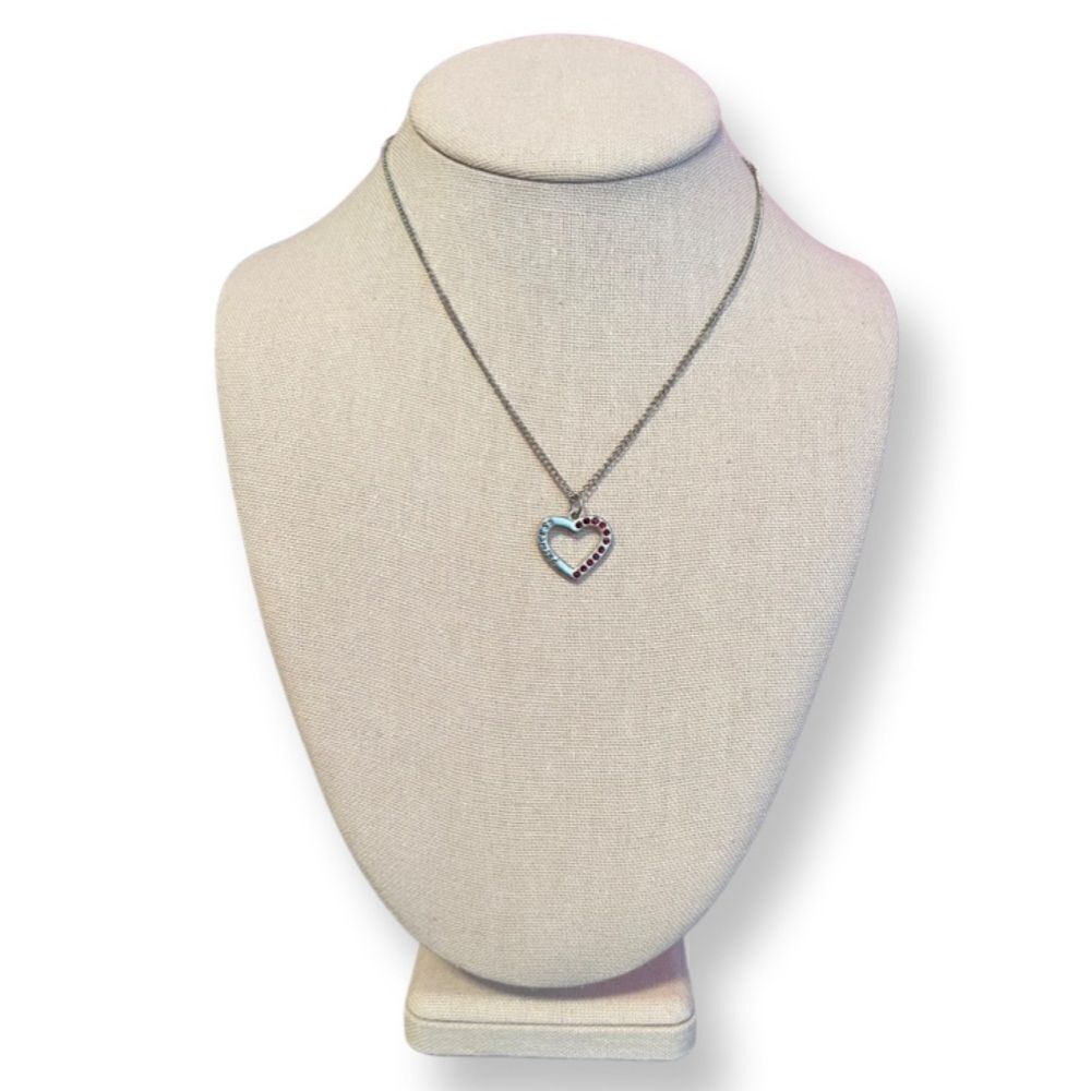 NWOT Disney Princess Red Rhinestone Heart Silver Necklace